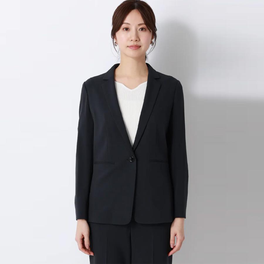 【洋服の青山】冷たい 超接触冷感 テーラードジャケット レデイ―ス 夏 ネイビー 紺 無地 セットアップ可 スーツ 単品 ジャケット 洗える すぐ乾く ストレッチの画像