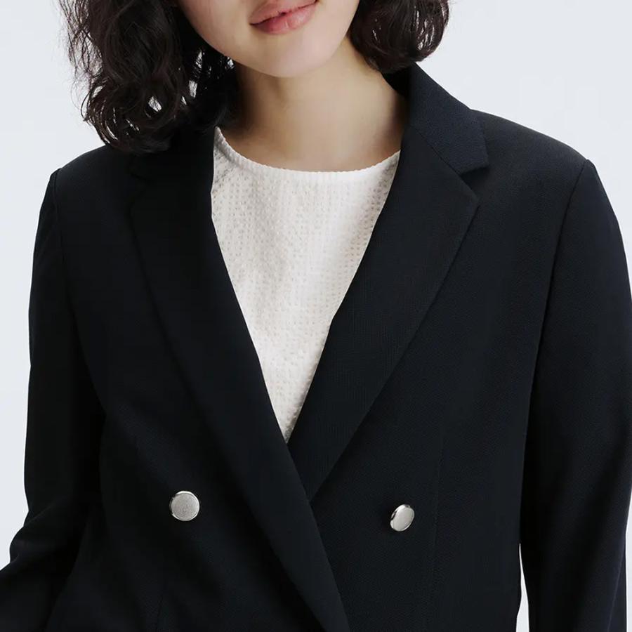 【美品】アルアバイル 麻混ノーカラーダブルボタンジャケット ネイビー セール】リバーダブルクロスノーカーラージャケット（ノーカラー