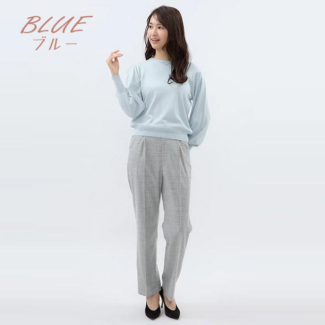 make ai パフスリーブ パールジャケット（ライトブルー） AOYAMA 【洋服の青山】ラメニット パフスリーブ レディース 春夏秋冬