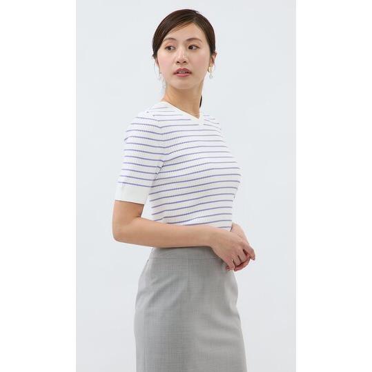 半袖ポロシャツ　サマーニットスカート　サイズXS パープル　春夏　セットアップ AOYAMA 【洋服の青山】洗える 5分袖 半袖ニット レディース 春夏