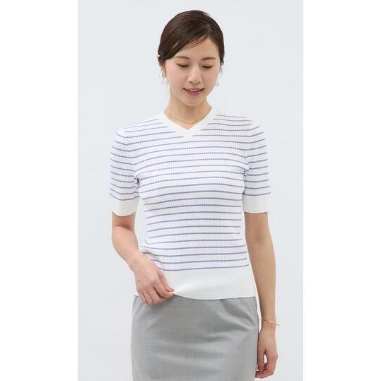 AOYAMA 【洋服の青山】洗える 5分袖 半袖ニット レディース 春夏