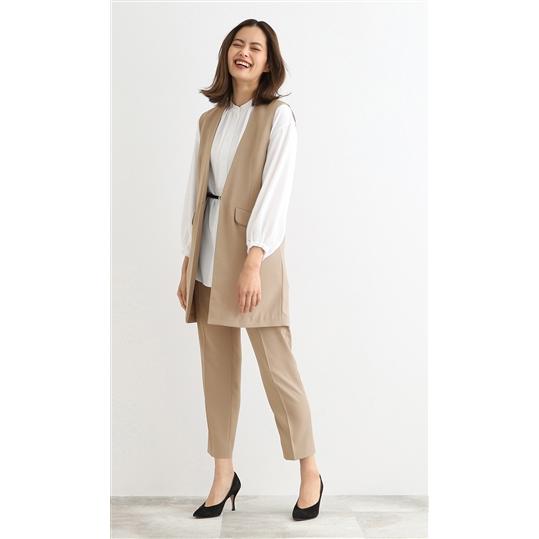 洋服の青山】テーパードパンツ レディース 大きいサイズ ブラウン  