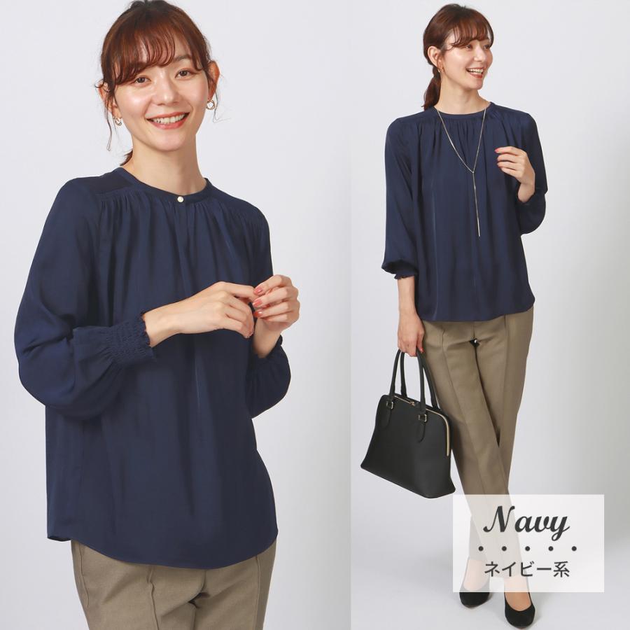 AOYAMA 【洋服の青山】ギャザー シフォン ブラウス バルーン