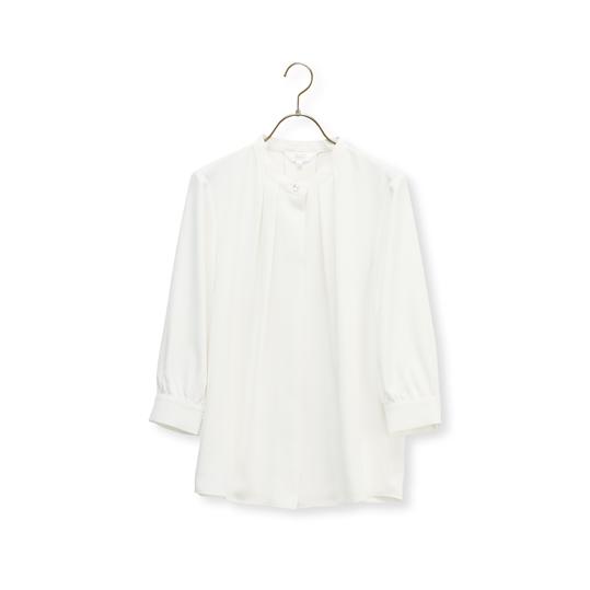 AOYAMA 【洋服の青山】タックブラウス レディース 7分袖 白無地 オール