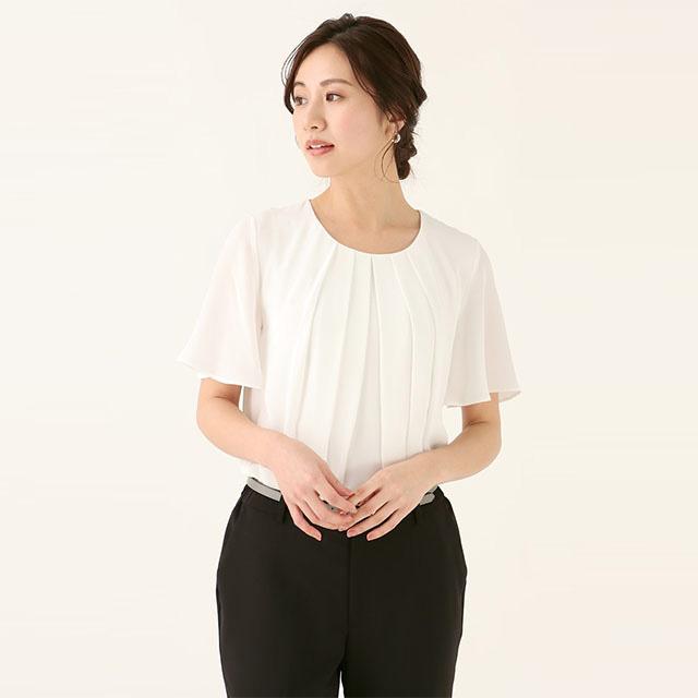 AOYAMA 【洋服の青山】 バルーンヘムブラウス 半袖 レディース