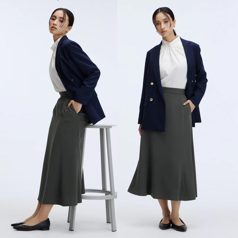 AOYAMA 【洋服の青山】フレアスカート レディース ひざ下 グレー 灰色