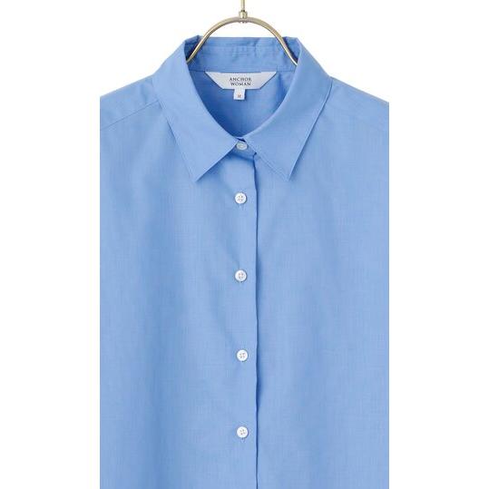 青い水の質感の長袖シャツ AOYAMA 【洋服の青山】透け軽減 ショート丈シャツ レディース 長袖