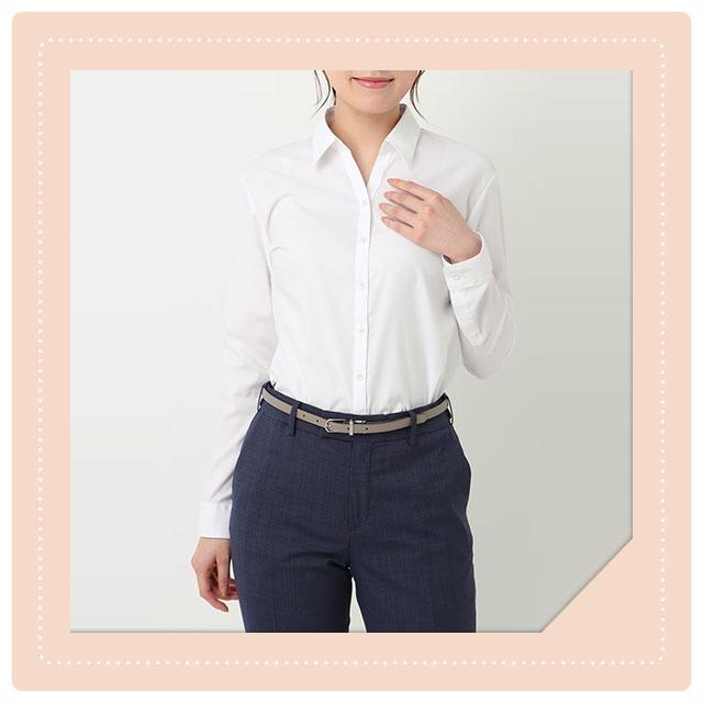 AOYAMA 【洋服の青山】レディース ホワイト 白 無地 スキッパーカラー