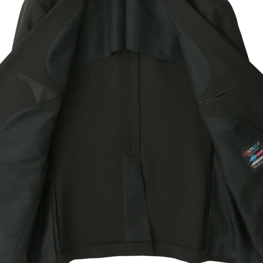 【洋服の青山】大きいサイズ 温度調節 スーツ メンズ ゆったり 春夏秋冬 ブラック 黒 2ボタン 背抜き ワンタック ウエストアジャスター 洗える ストレッチの画像