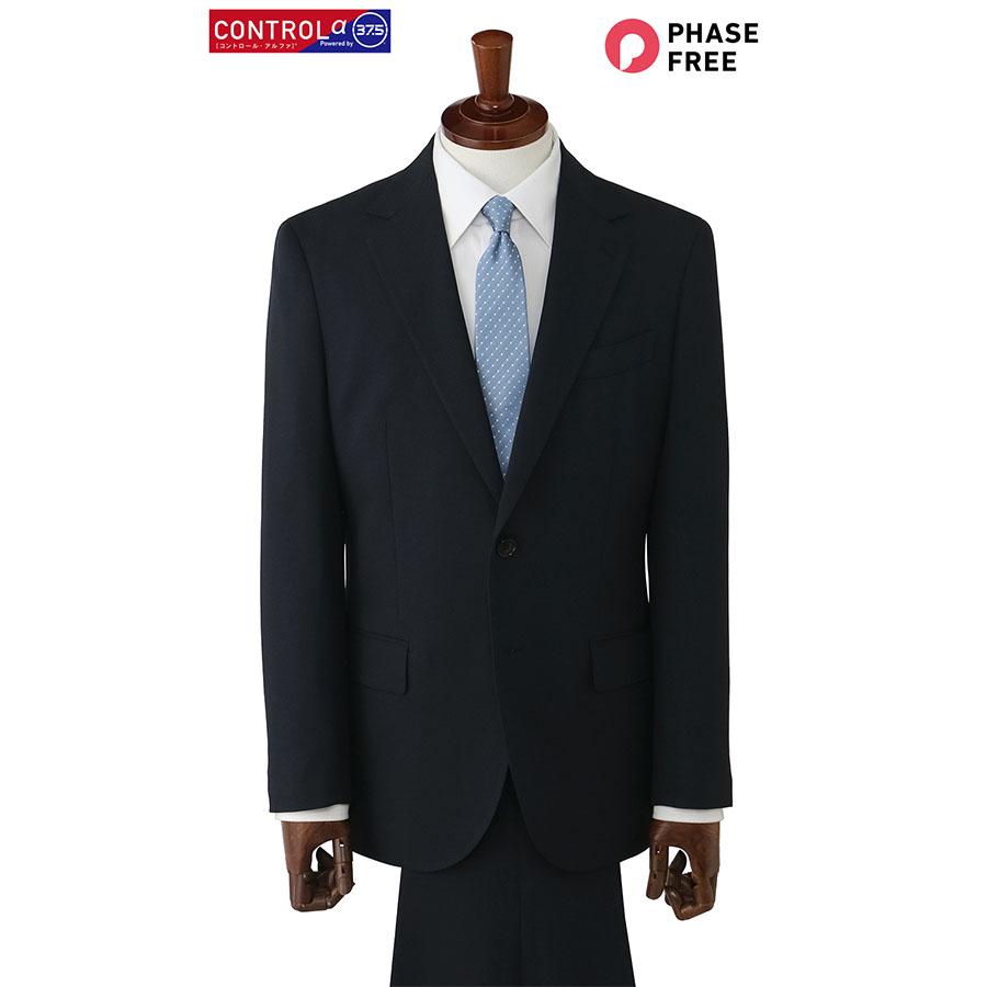 【洋服の青山】ツーパンツ CONTROLα 温度調節 スーツ メンズ スリム 春夏秋冬 ネイビー 紺 2パンツ 大きいサイズ ワンタック 洗える ストレッチ 動きやすいの画像