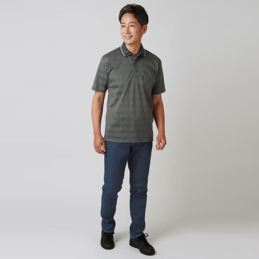 AOYAMA 【洋服の青山】春夏用 グレー系 地柄チェック ポロシャツ 日本