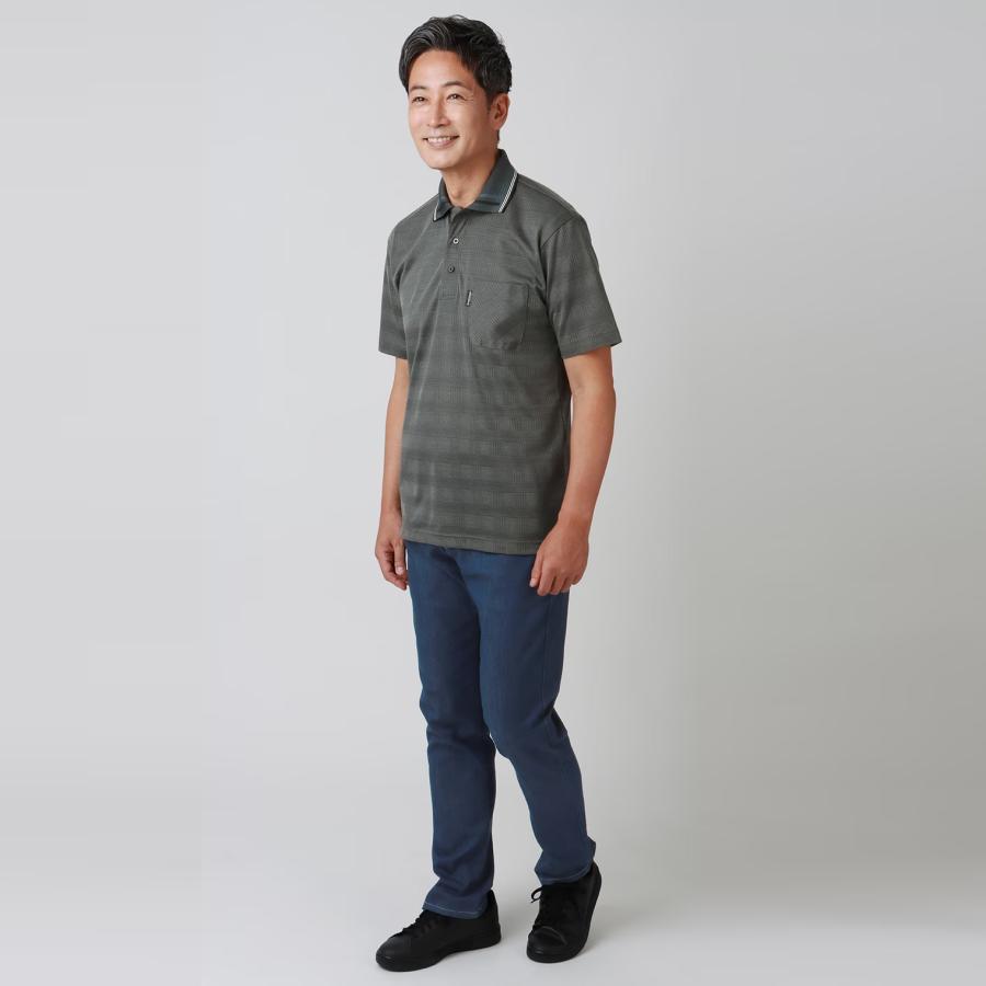 AOYAMA 【洋服の青山】春夏用 グレー系 地柄チェック ポロシャツ 日本