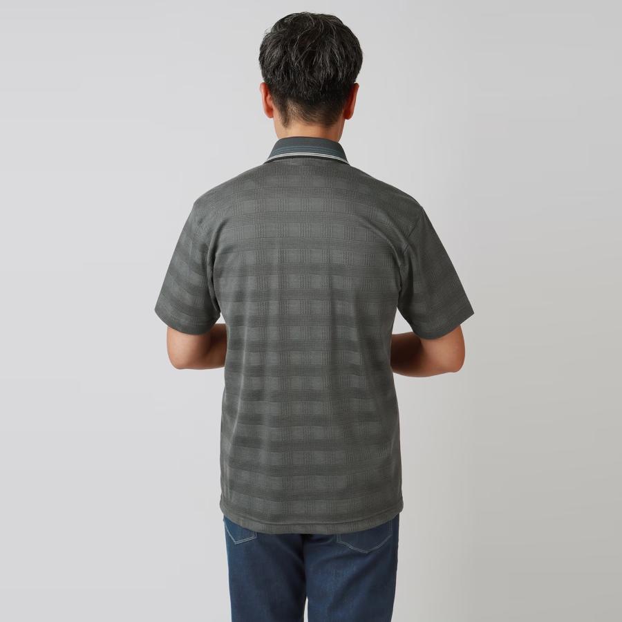 AOYAMA 【洋服の青山】春夏用 グレー系 地柄チェック ポロシャツ 日本