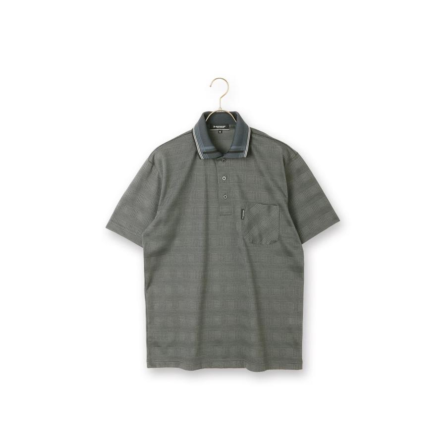 AOYAMA 【洋服の青山】春夏用 グレー系 地柄チェック ポロシャツ 日本
