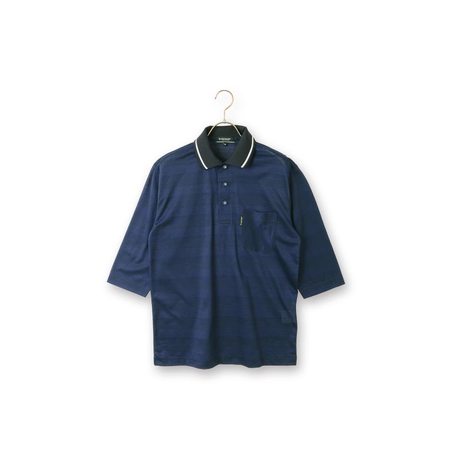 AOYAMA 【洋服の青山】春夏用 ネイビー系 地柄ボーダーポロシャツ【7分