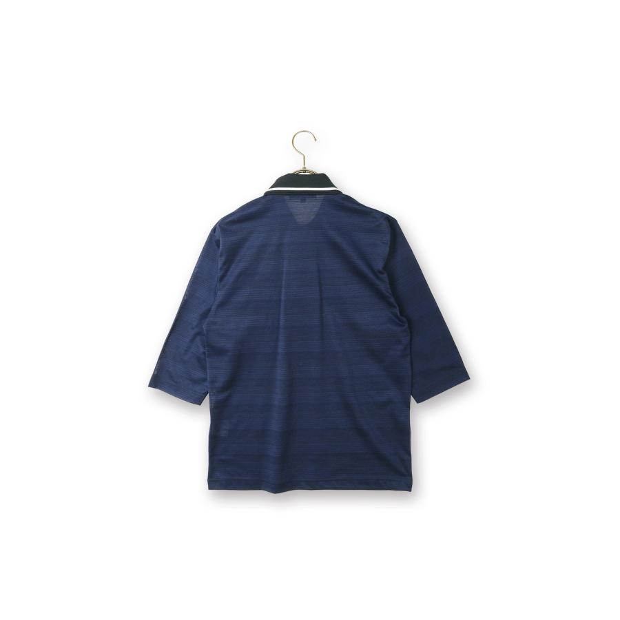 AOYAMA 【洋服の青山】春夏用 ネイビー系 地柄ボーダー ポロシャツ 7分