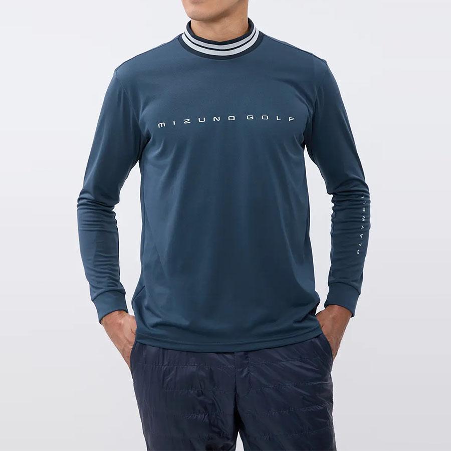 AOYAMA 【洋服の青山】モックネック シャツ メンズ 秋冬用 ネイビー系