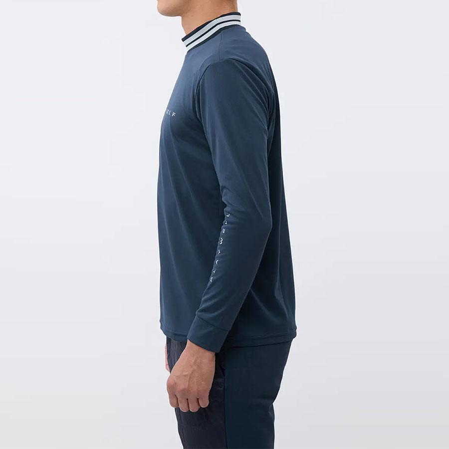 AOYAMA 【洋服の青山】モックネック シャツ メンズ 秋冬用 ネイビー系