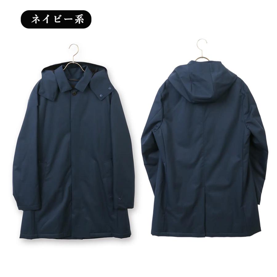 【洋服の青山】吸湿 発熱 ステンカラーコート メンズ スリム 秋冬 ネイビー 紺 無地 大きいサイズ 暖かい 保温 軽い 撥水 耐水 軽量 防風 雨 雪 着脱可能フードの画像