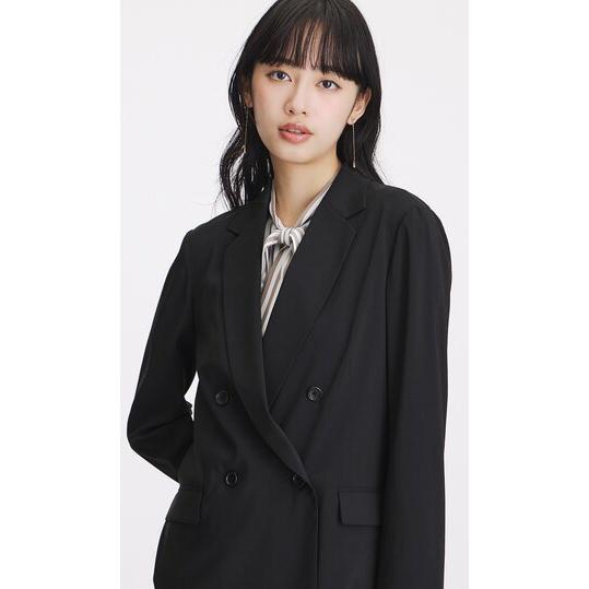 【洋服の青山】盛夏 ブラック系 4ボタンダブルジャケット【涼】【超軽量】【セットアップ着用可】【WEB限定】 ダブルジャケット 4ボタン 裏地なしの画像