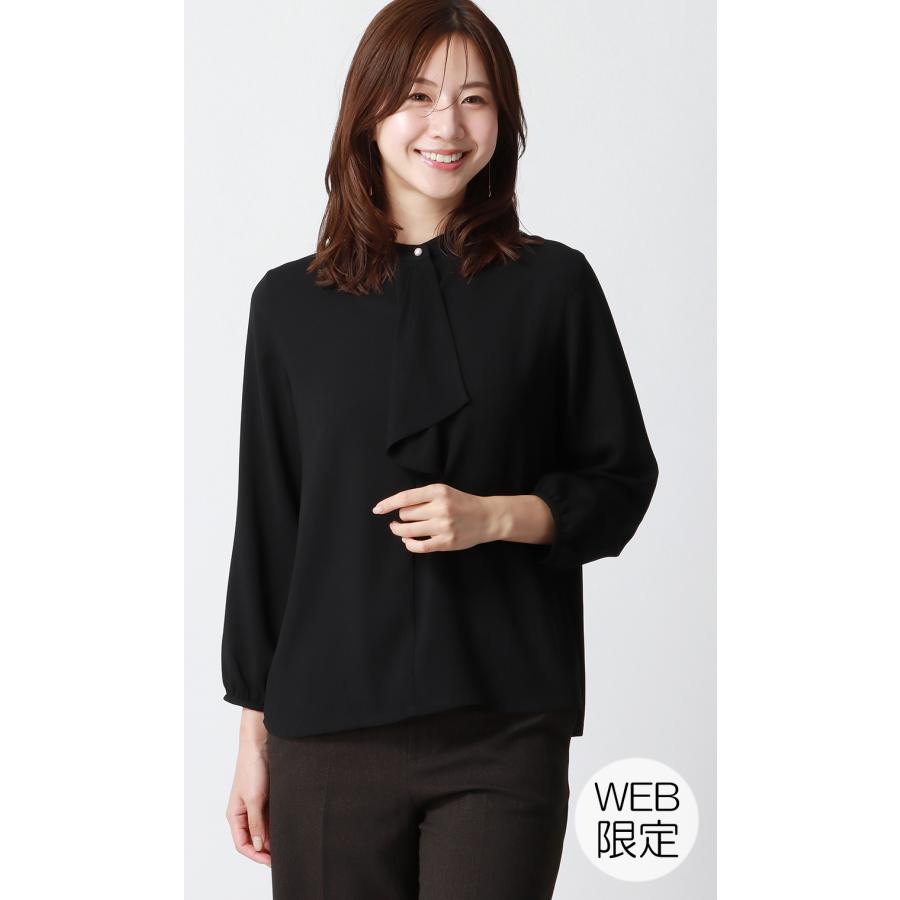 【特価】美品　シャツ　ボウタイ　シルク100% リボン　黒　36 比翼最終値下げ AOYAMA 【洋服の青山】《最短当日発送》フリル ボウタイ ブラウス