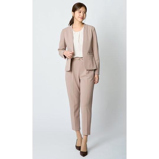 【洋服の青山】《最短当日発送》オケージョン セットアップ Vカラージャケット テーパードパンツ レディース 春夏 秋冬 ベージュ 肌色 無地 洗える ストレッチ_3