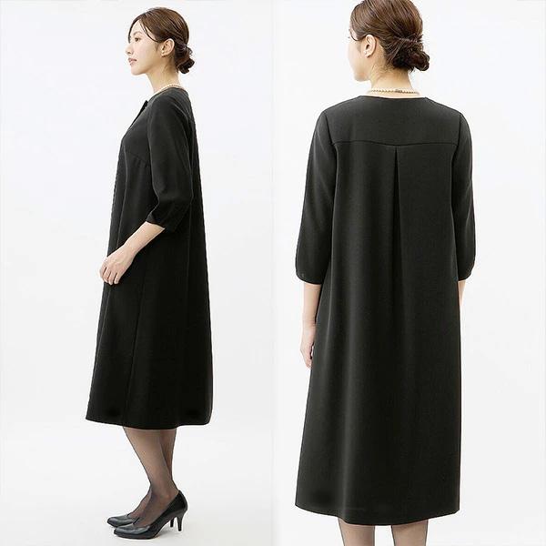 【洋服の青山】《最短当日発送》礼服 レディース 喪服 ジャケット＋ ロング丈 ワンピース スーツ 2点セット 洗える 冠婚葬祭 法事 葬式 礼装 ブラックスーツの画像