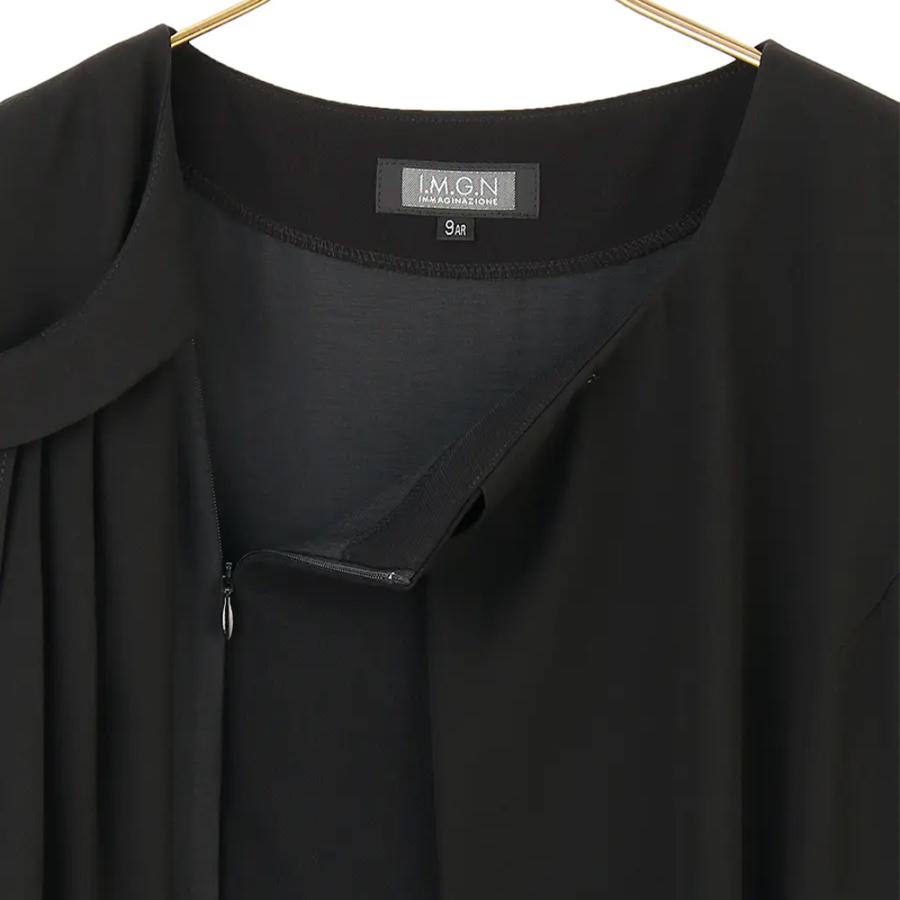 【洋服の青山】洗える 喪服 礼服 2点セット アンサンブル フォーマル ノーカラーシフォンアンサンブル オールシーズン ブラック ウォッシャブル レディースの画像