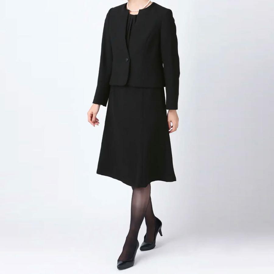 【洋服の青山】洗える 喪服 礼服 2点セット アンサンブル フォーマル ノーカラーシフォンアンサンブル オールシーズン ブラック ウォッシャブル レディースの画像