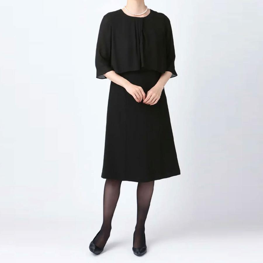 【洋服の青山】洗える 喪服 礼服 2点セット アンサンブル フォーマル ノーカラーシフォンアンサンブル オールシーズン ブラック ウォッシャブル レディースの画像