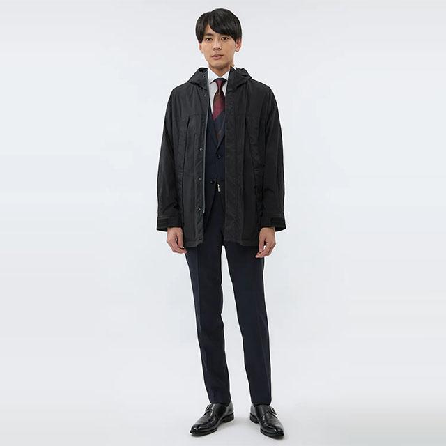 AOYAMA 【洋服の青山】暖かい ハーフコート メンズ 秋冬 ブラック
