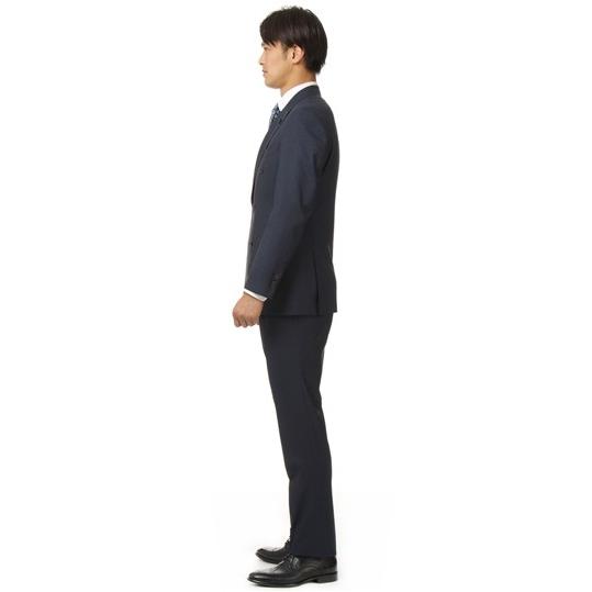 洋服の青山】春夏用 ネイビー系 プレミアムスタイリッシュダブルスーツ 