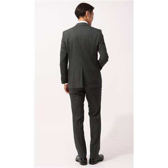 【洋服の青山】プレミアム ウール100% スーツ ツーパンツ メンズ スリム 春夏 グレー ストライプ 高品質 Super110's ストレッチ 背抜き 本切羽 ノータックの画像