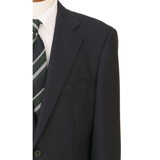 【洋服の青山】 ウール100％ メンズ スーツ 春夏 ネイビー 紺 長袖 吸湿 織柄 プレミアム スタンダード 紳士服 男性 2ボタン ワンタック ストライプ 静電気抑制の画像