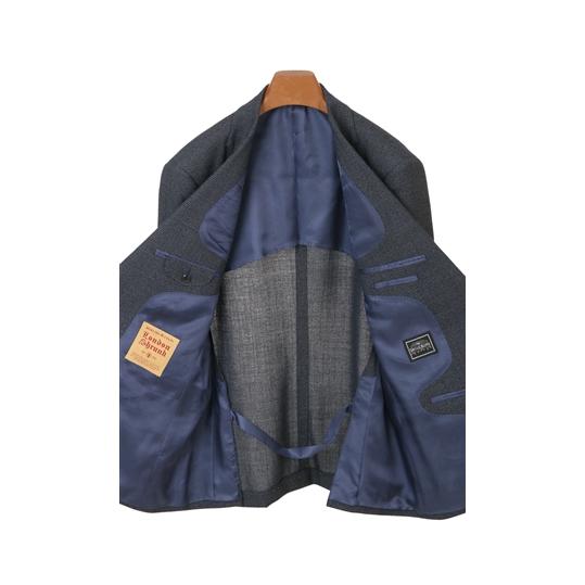 【洋服の青山】ウール100％ メンズ スーツ 春夏 ネイビー 紺 プレミアム スタンダード ARLING&標準 男性 紳士服 2ボタン ワンタック 千鳥格子 吸湿の画像