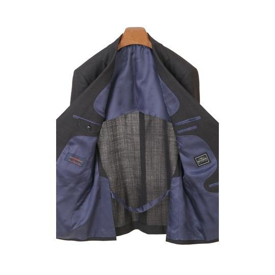 【洋服の青山】メンズ スーツ ウール100％ 春夏 ネイビー 紺 プレミアム スタンダード 標準 男性 紳士服 2ボタン ワンタック 千鳥格子 吸湿の画像