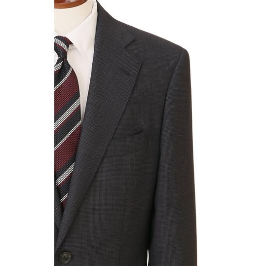 【洋服の青山】メンズ スーツ ウール100％ 春夏 ネイビー 紺 プレミアム スタンダード 標準 男性 紳士服 2ボタン ワンタック 千鳥格子 吸湿の画像