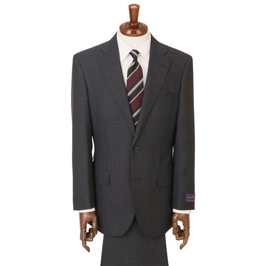 【洋服の青山】メンズ スーツ ウール100％ 春夏 ネイビー 紺 プレミアム スタンダード 標準 男性 紳士服 2ボタン ワンタック 千鳥格子 吸湿の画像