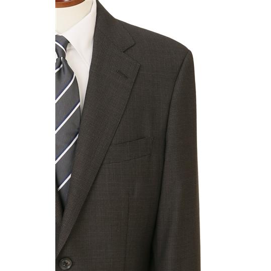【洋服の青山】ウール100％ メンズ スーツ 春夏 ブラウン 茶色 プレミアム スタンダード 標準 男性 紳士服 2ボタン ワンタック 背抜き 千鳥格子 吸湿の画像