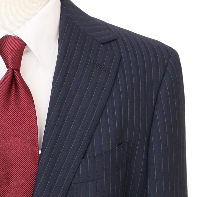 【洋服の青山】ウール100% ツーパンツ スーツ メンズ 春夏 ネイビー 紺 プレミアム スタイリッシュ スリム 男性 紳士服 ビジネス ストレッチ 動きやすい 長袖の画像