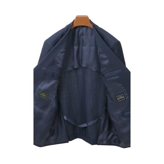 【洋服の青山】オールシーズン ネイビー系 プレミアムスタンダードスーツ【DORMEUIL】 【ジャケット】 2ボタン 背抜き 本台場 脇当て 重ねボタン サイドベンツの画像