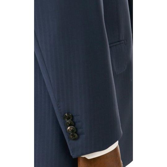 【洋服の青山】オールシーズン ネイビー系 プレミアムスタンダードスーツ【DORMEUIL】 【ジャケット】 2ボタン 背抜き 本台場 脇当て 重ねボタン サイドベンツの画像