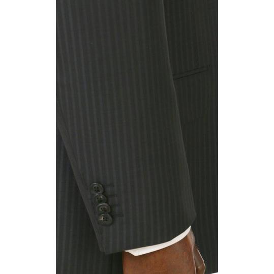 【洋服の青山】オールシーズン ブラック系 プレミアムスタンダードスーツ【DORMEUIL】 【ジャケット】 2ボタン 背抜き 本台場 脇当て 重ねボタン サイドベンツの画像