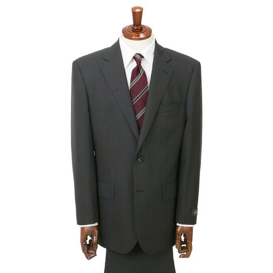 【洋服の青山】オールシーズン ブラック系 プレミアムスタンダードスーツ【DORMEUIL】 【ジャケット】 2ボタン 背抜き 本台場 脇当て 重ねボタン サイドベンツの画像