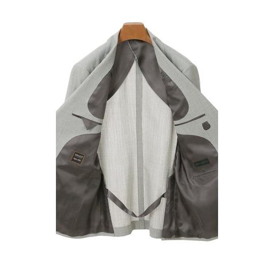 【洋服の青山】春夏 グレー系 プレミアムスタイリッシュスーツ【DRAGO】【Super130’s】 【ジャケット】 2ボタン 背抜き 切り台場 脇当て 本切羽 重ねボタンの画像