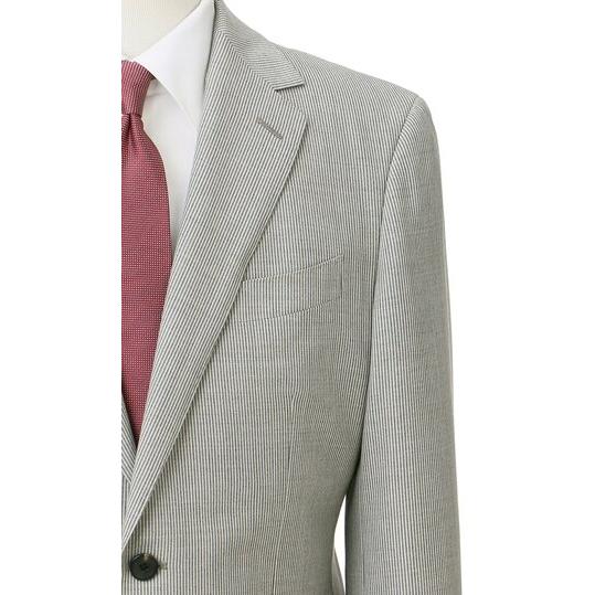 【洋服の青山】春夏 グレー系 プレミアムスタイリッシュスーツ【DRAGO】【Super130’s】 【ジャケット】 2ボタン 背抜き 切り台場 脇当て 本切羽 重ねボタンの画像