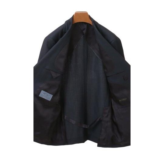 【洋服の青山】ウール100％ スーツ メンズ スリム 春夏秋冬 オールシーズン ネイビー 紺 ストライプ 2ボタン 背抜き サイドベンツ ノータック ストレッチの画像