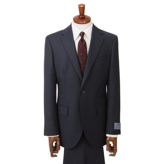 【洋服の青山】ウール100％ スーツ メンズ スリム 春夏秋冬 オールシーズン ネイビー 紺 ストライプ 2ボタン 背抜き サイドベンツ ノータック ストレッチの画像