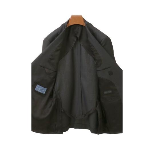 【洋服の青山】ウール100％ スーツ メンズ スリム 春夏秋冬 オールシーズン グレー ストライプ 2ボタン 背抜き サイドベンツ ノータック ストレッチ 動きやすいの画像