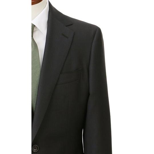 【洋服の青山】ウール100％ スーツ メンズ スリム 春夏秋冬 オールシーズン グレー ストライプ 2ボタン 背抜き サイドベンツ ノータック ストレッチ 動きやすいの画像